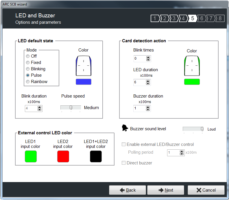Picture for the LED and buzzer settings of SECard